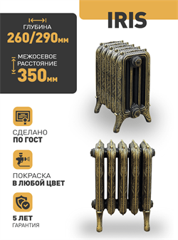 Чугунный радиатор RETROstyle Iris 350, 1 секция 107479